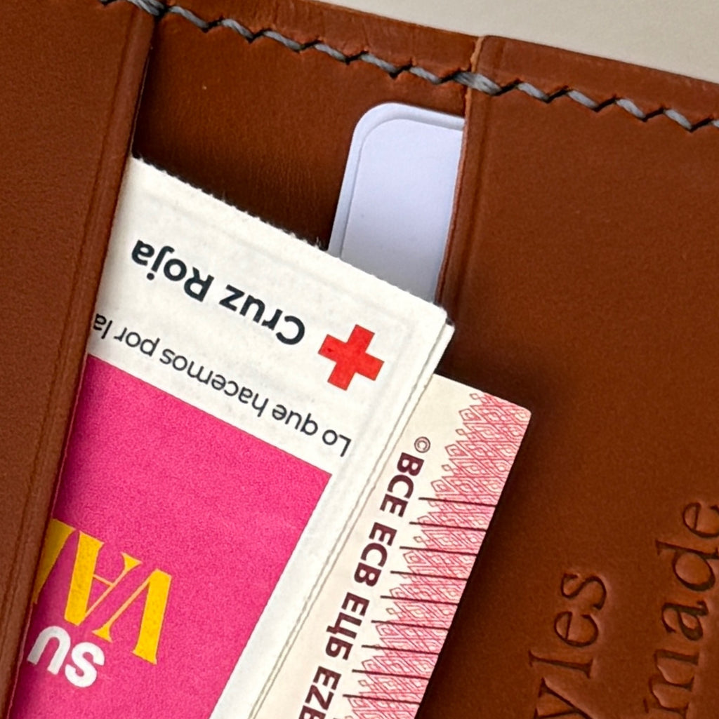 Hand-Stitched Card/Cash Wallet. Cognac Leather
