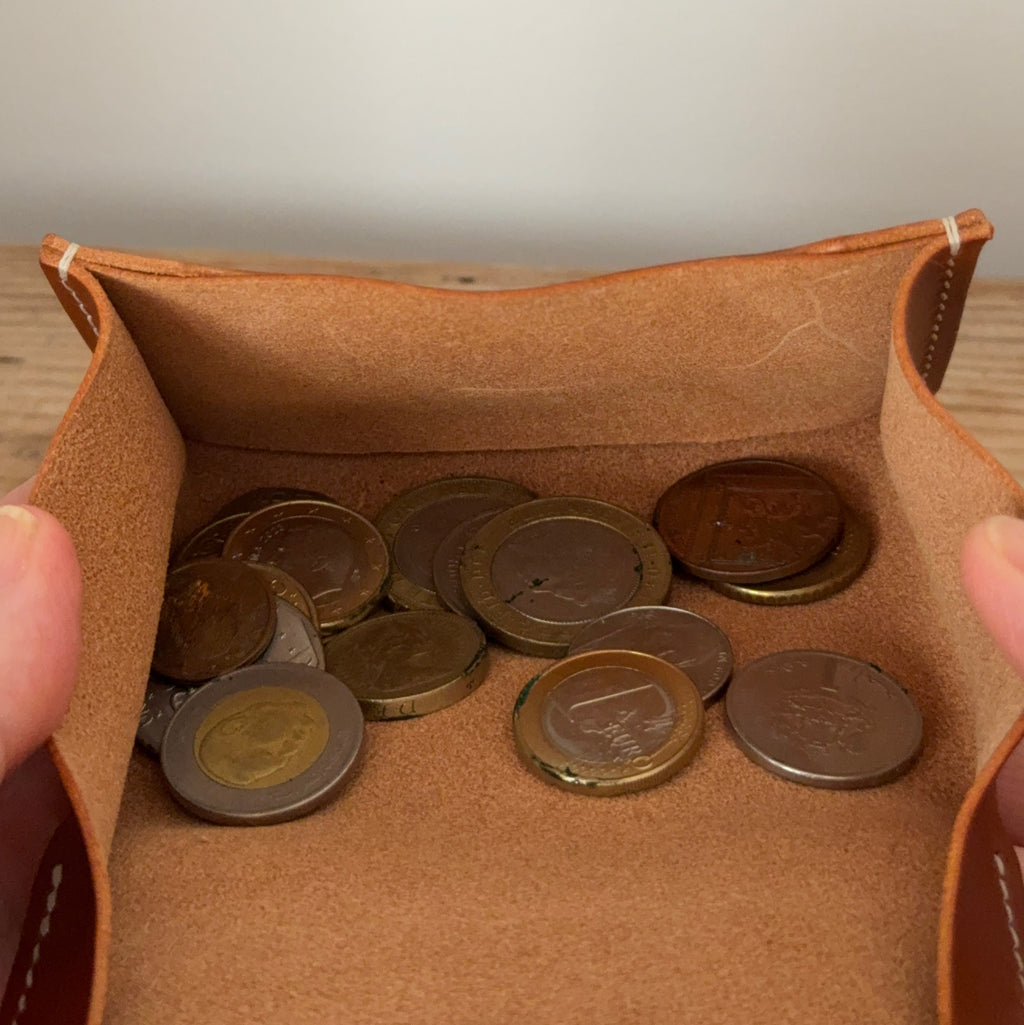 Hand-Stitched Coin Pouch. Cognac Leather