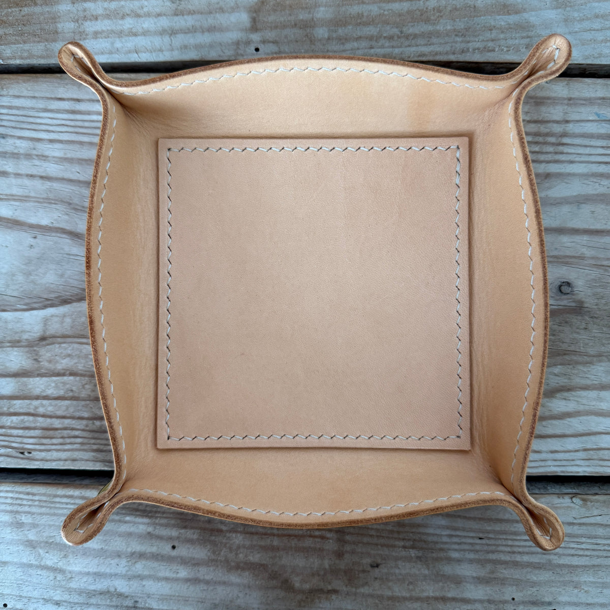 Hand-Stitched Valet Tray. Natural color Vegetable-Tanned Leather