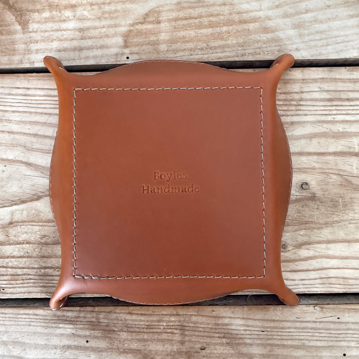 Hand-Stitched Valet Tray. Cognac Leather