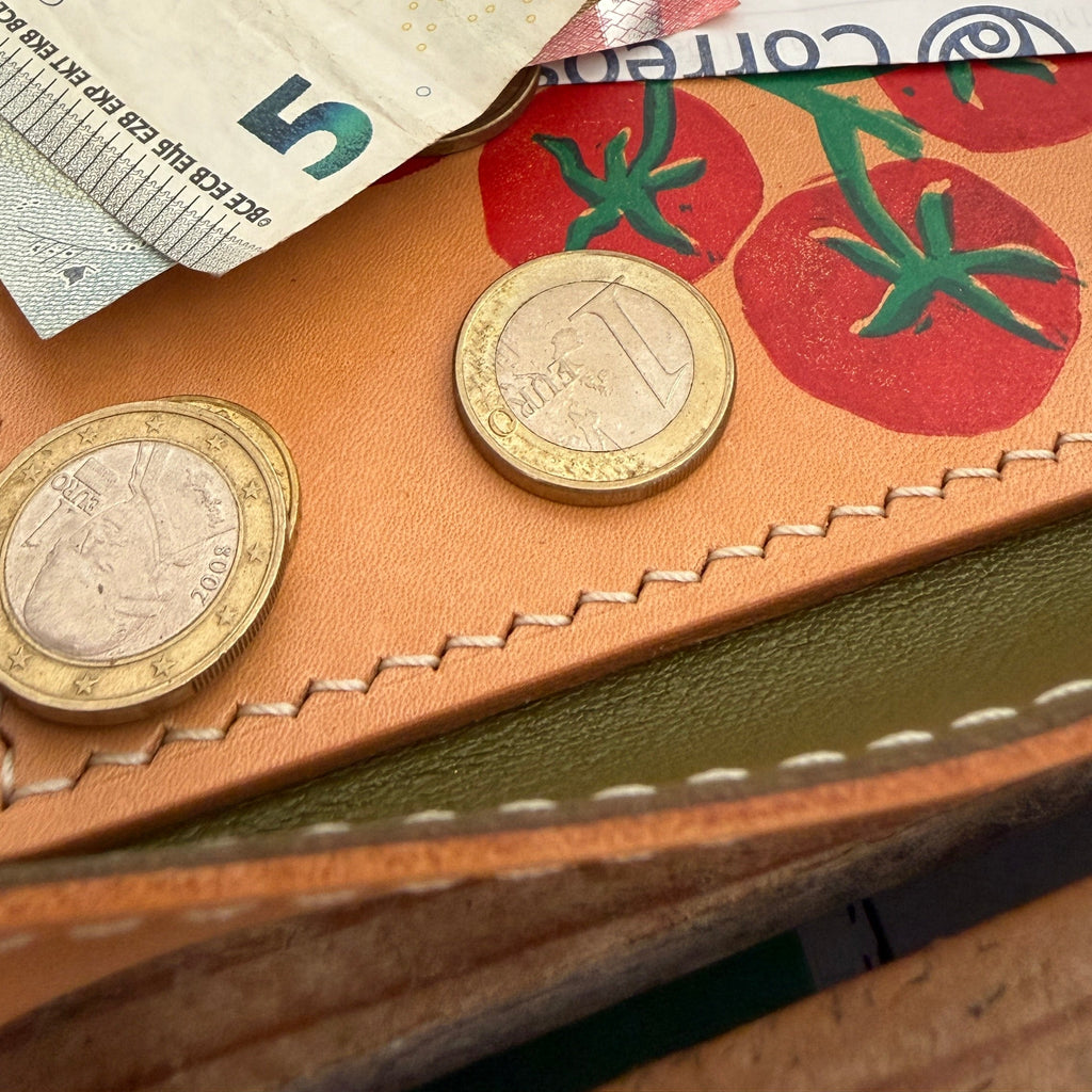 Hand-Stitched & Hand-Printed Valet Tray - Cherry Tomato + Olive Green Goatskin Lining